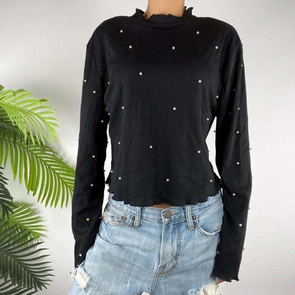Women's Vintage Black Pearl Dark Coquette Long Sleeve Soft Grunge Top / 2XL